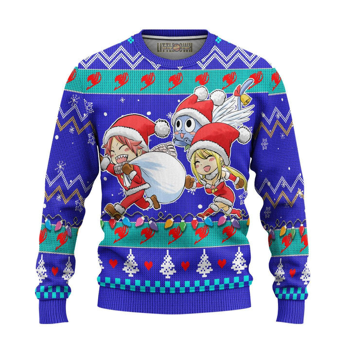 Fairy Tail Ugly Christmas Sweater Natsu x Lucy x Happy - EzCustomcar - 2