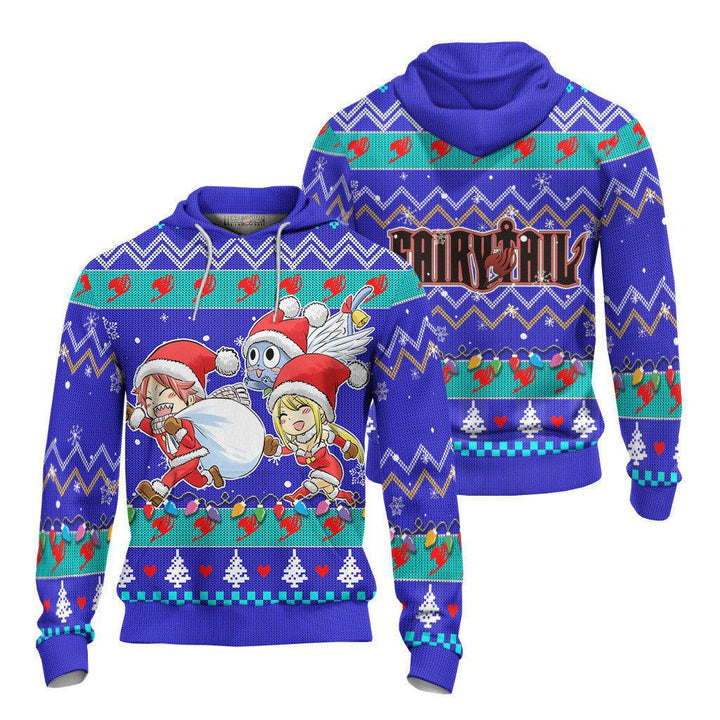 Fairy Tail Ugly Christmas Sweater Natsu x Lucy x Happy - EzCustomcar - 4