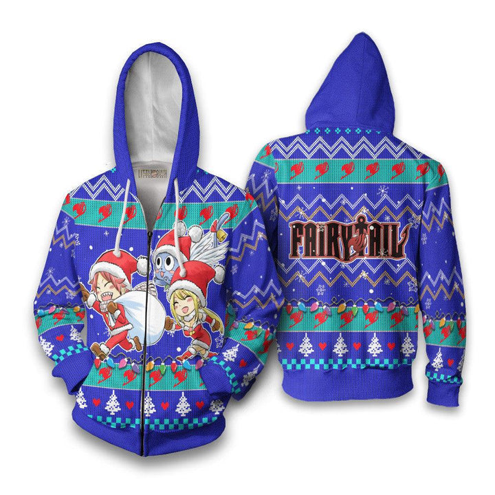 Fairy Tail Ugly Christmas Sweater Natsu x Lucy x Happy - EzCustomcar - 5