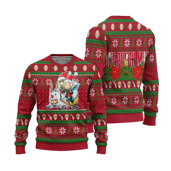 One Punch Man Saitama x Genos Ugly Christmas Sweater - EzCustomcar - 1