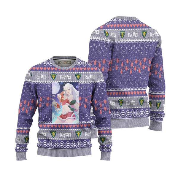Re Zero Emilia x Puck Ugly Christmas Sweater - EzCustomcar - 1