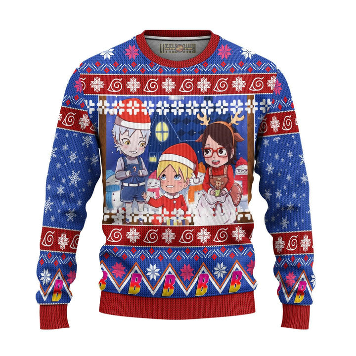 Boruto Naruto Chibi Knitted Ugly Christmas Sweater Blue - EzCustomcar - 2