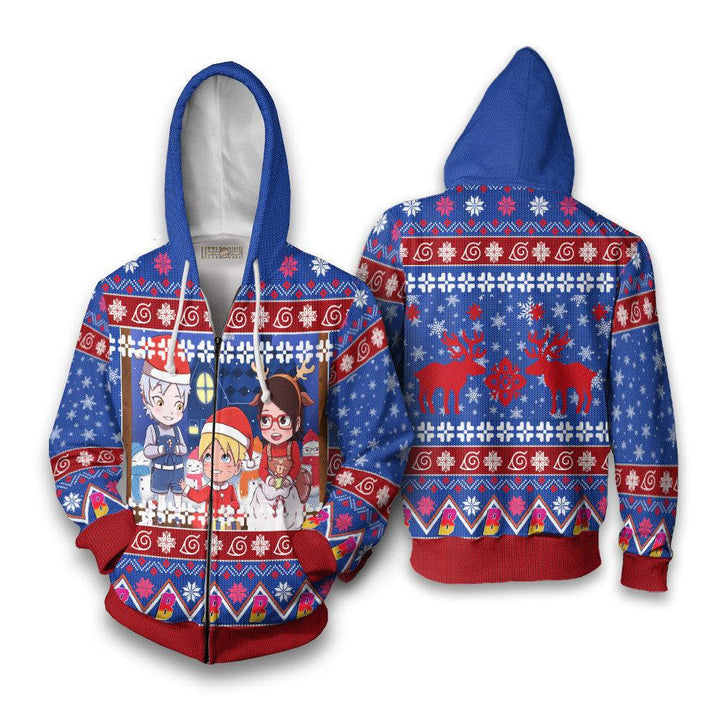 Boruto Naruto Chibi Knitted Ugly Christmas Sweater Blue - EzCustomcar - 5