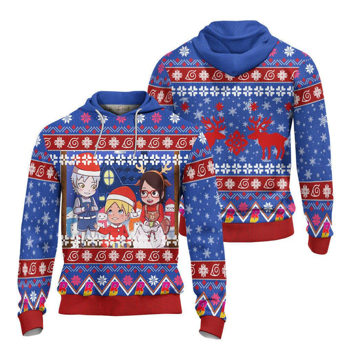 Boruto Naruto Chibi Knitted Ugly Christmas Sweater Blue - EzCustomcar - 4
