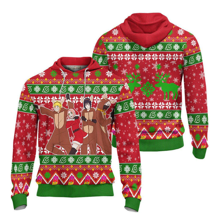 Boruto Naruto Chibi Knitted Ugly Christmas Sweater Red - EzCustomcar - 4