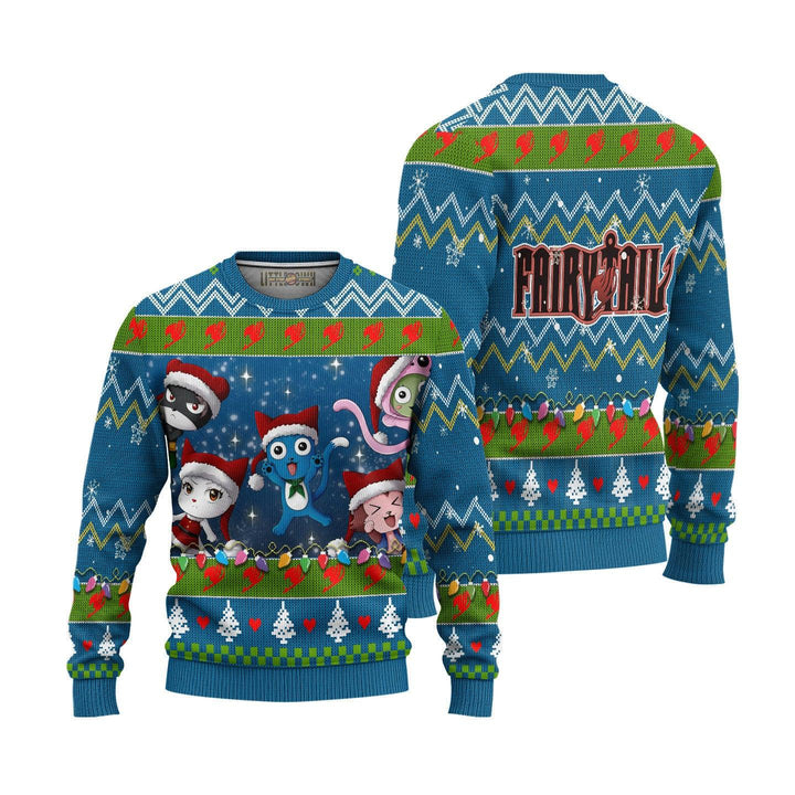 Fairy Tail Happy and Friend Ugly Christmas Sweater - EzCustomcar - 1