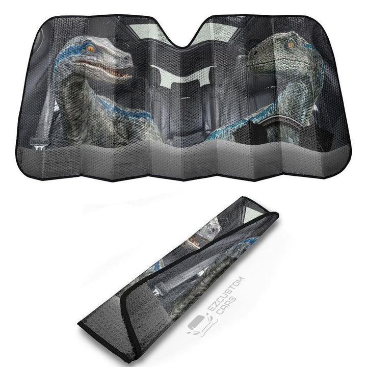 Velociraptor Car Accessories Dinosaur Couple Funny Driving 3D Car Sun Shade - EzCustomcar - 2