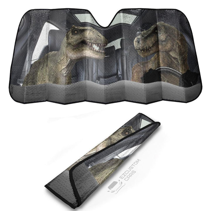 Angry Dinosaur Couple Funny Driving 3D Car Sun Shade Custom Tyrannosaurus Rex Car Accessories - EzCustomcar - 2