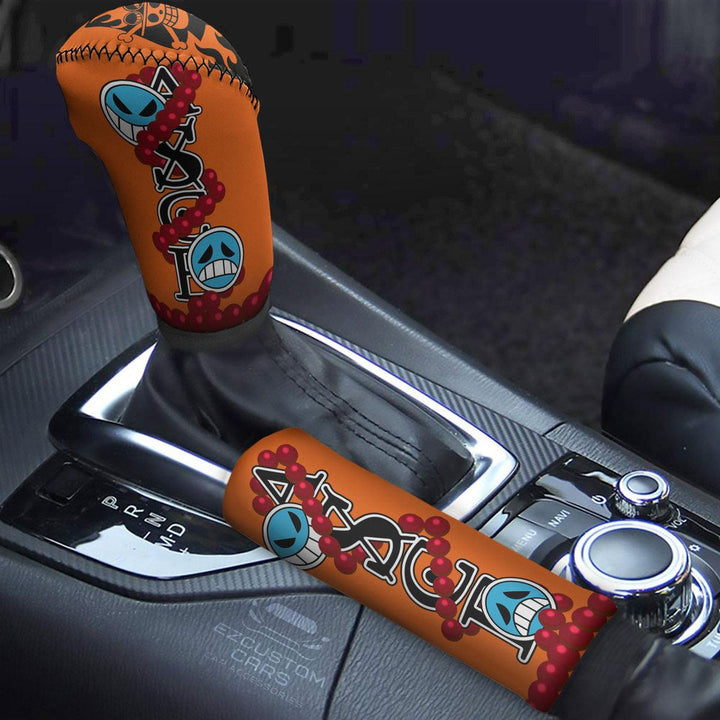 Portgas D.Ace Symbols Shift Knobs Car Covers Set Custom One Piece Anime Car Accessories - EzCustomcar - 1