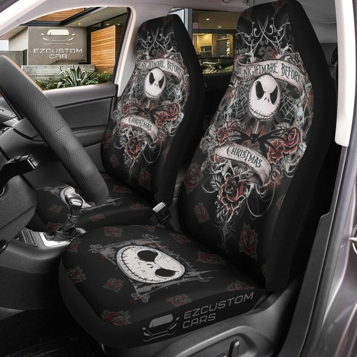 The Nightmare Before Christmas Car Accessories Halloween Car Seat Cover Jack and Roses - EzCustomcar - 1