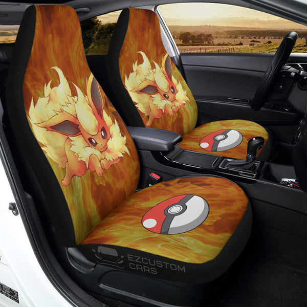 Pokemon Car Seat Cover Anime Car Accessories Flareon on Fire - EzCustomcar - 1