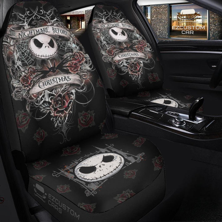 The Nightmare Before Christmas Car Accessories Halloween Car Seat Cover Jack and Roses - EzCustomcar - 3
