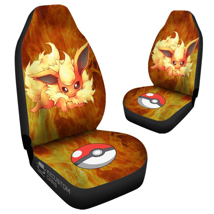 Pokemon Car Seat Cover Anime Car Accessories Flareon on Fire - EzCustomcar - 3