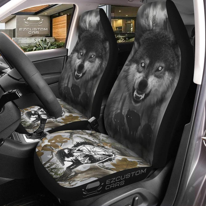 Howling Wolf Car Seat Covers Custom Animal Car Accessoriesezcustomcar.com-1