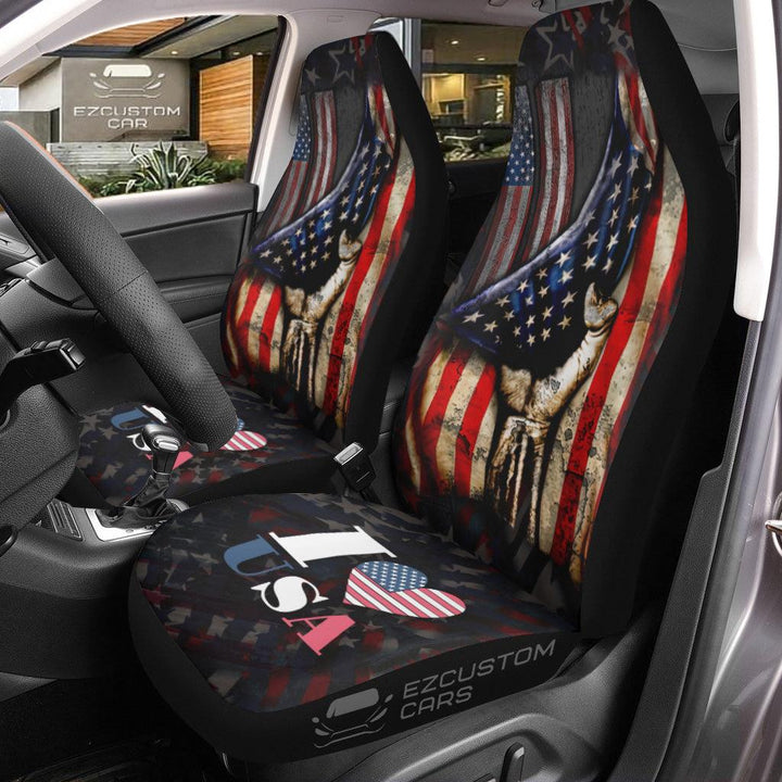 Flag American Car Accessories Custom Car Seat Cover I lOVE USA - EzCustomcar - 1