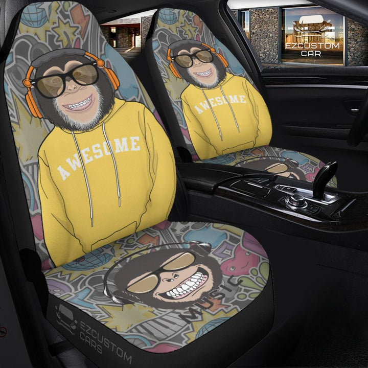 Headphone Monkey Car Seat Covers Custom Animal Car Accessories - EzCustomcar - 3