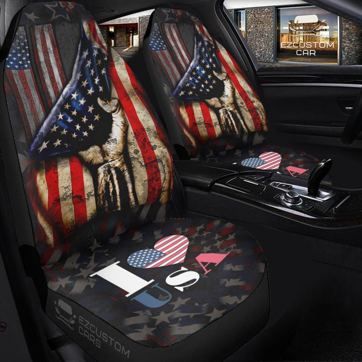 Flag American Car Accessories Custom Car Seat Cover I lOVE USA - EzCustomcar - 3