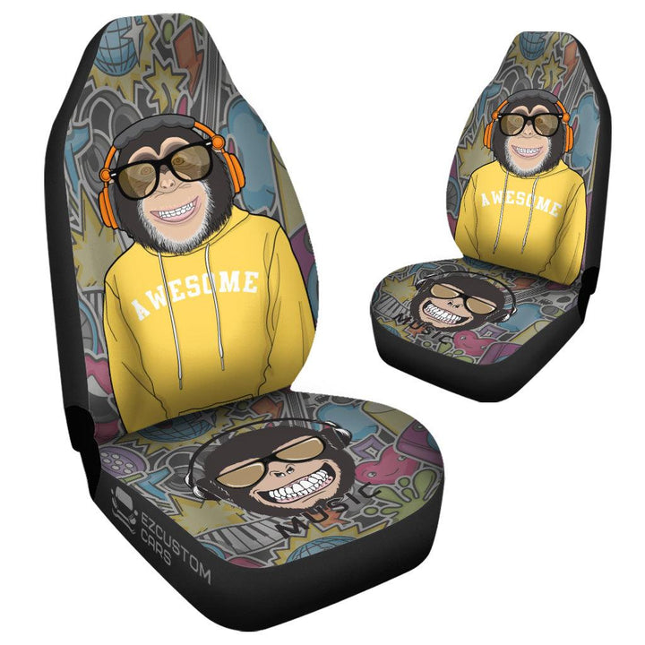 Headphone Monkey Car Seat Covers Custom Animal Car Accessories - EzCustomcar - 4