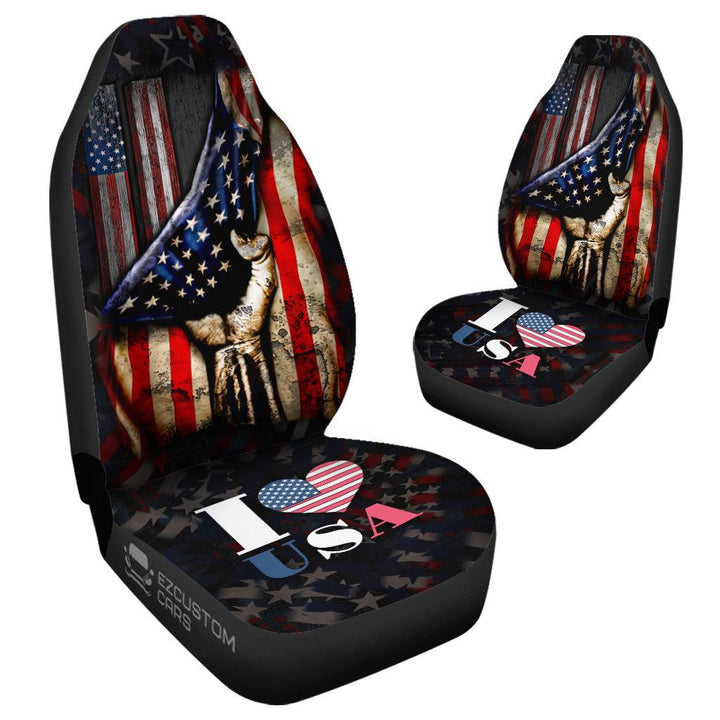 Flag American Car Accessories Custom Car Seat Cover I lOVE USA - EzCustomcar - 4