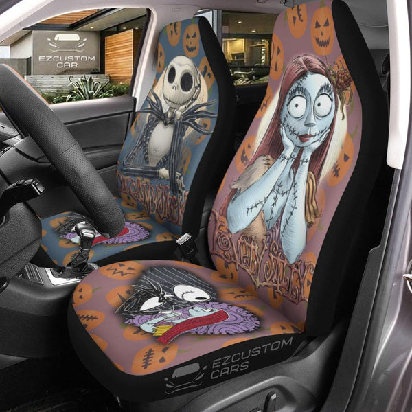 The Nightmare Before Christmas Car Accessories Halloween Car Seat Cover Jack and Sally Happy - EzCustomcar - 1