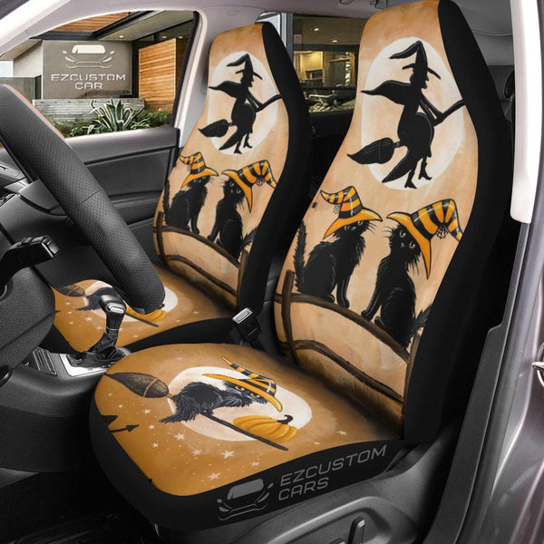 Halloween Car Accessories Custom Car Seat Cover Halloween Witch and Cat - EzCustomcar - 1