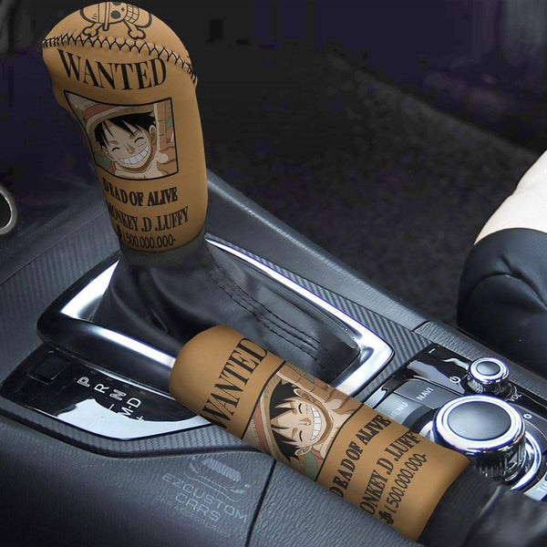 One Piece Anime Shift Knobs Car Covers Set Monkey D. Luffy Wanted Car Accessories - EzCustomcar - 1