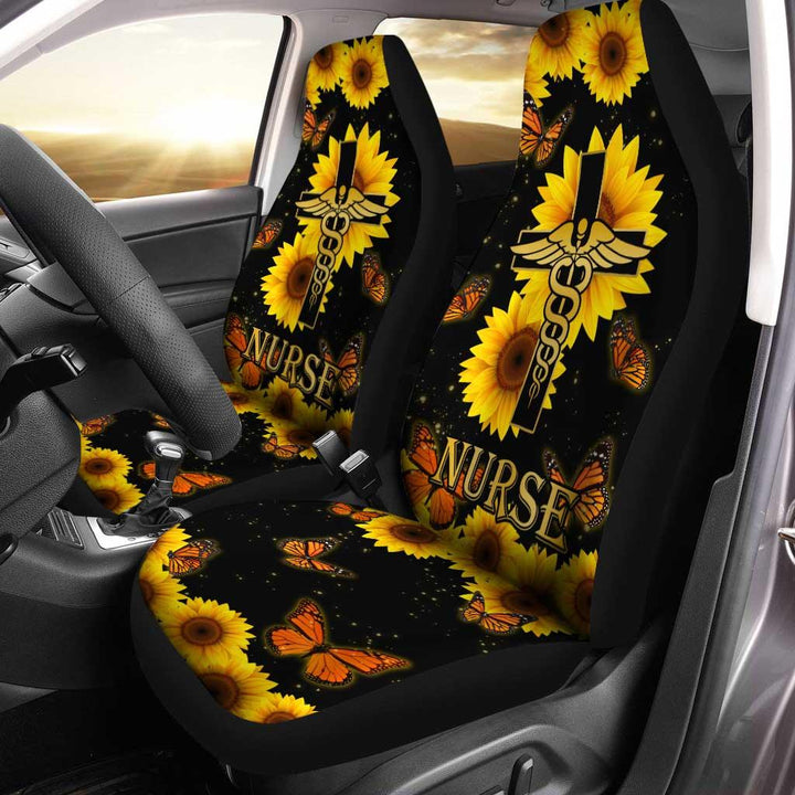 Nurse Sunflower Car Seat Covers Custom And Butterfly Blackout - EzCustomcar - 1
