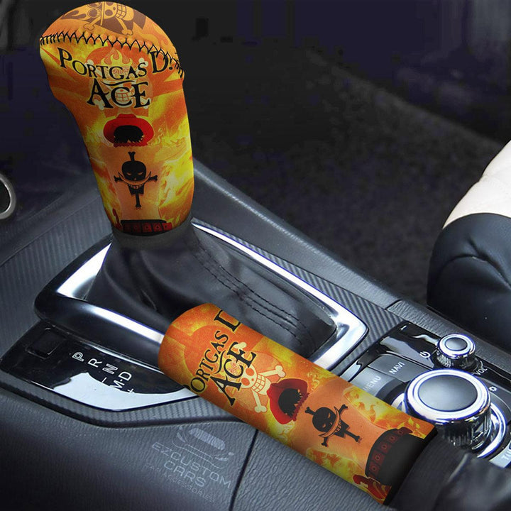 Portgas D.Ace Fire Shift Knobs Car Covers Set Custom One Piece Anime Car Accessories - EzCustomcar - 1