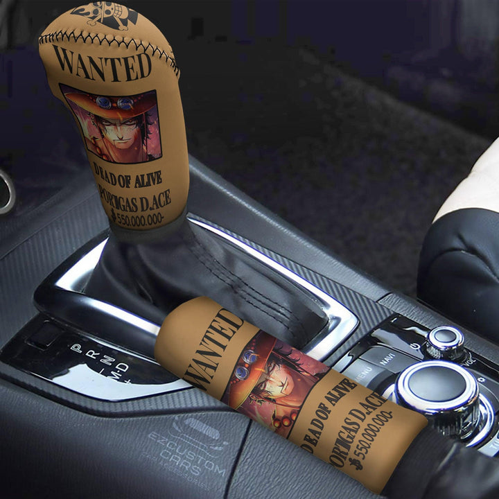 One Piece Anime Shift Knobs Car Covers Set Custom Portgas D.Ace Wanted Car Accessories - EzCustomcar - 2