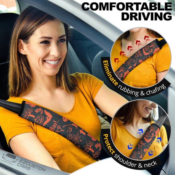 Halloween Car Accessories Custom Seat Belt Cover Halloween Boo Parttern - EzCustomcar - 1