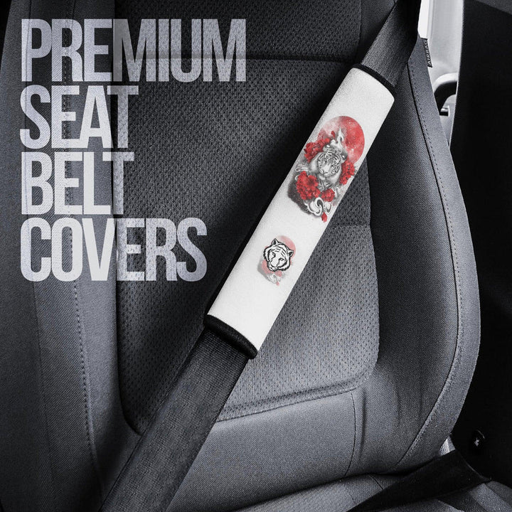 Flower x White Tiger Seat Belt Covers Custom Tiger Car Accessories - EzCustomcar - 3