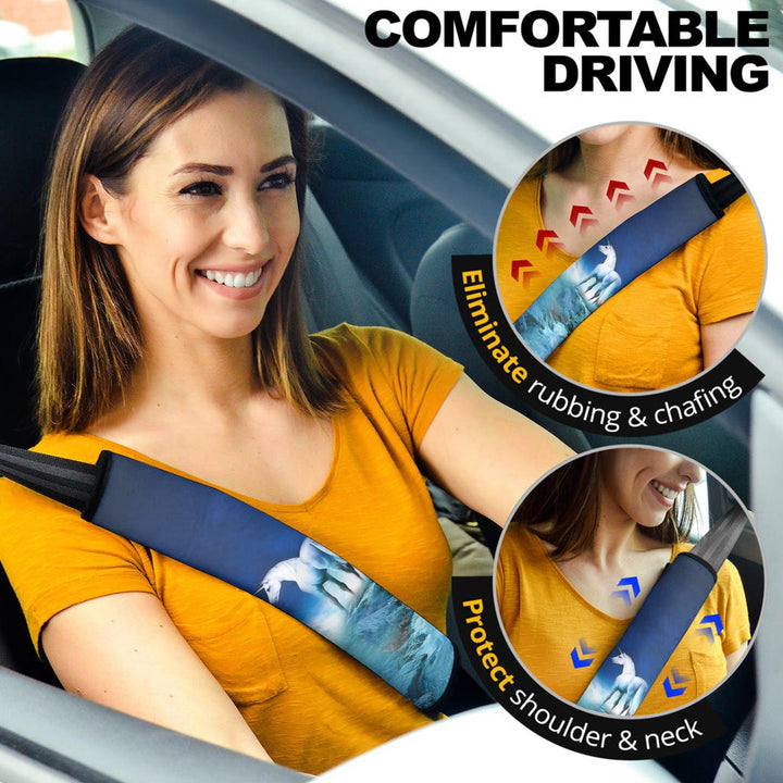 White Unicorn Seat Belt Covers Custom Unicorn Car Accessories - EzCustomcar - 2