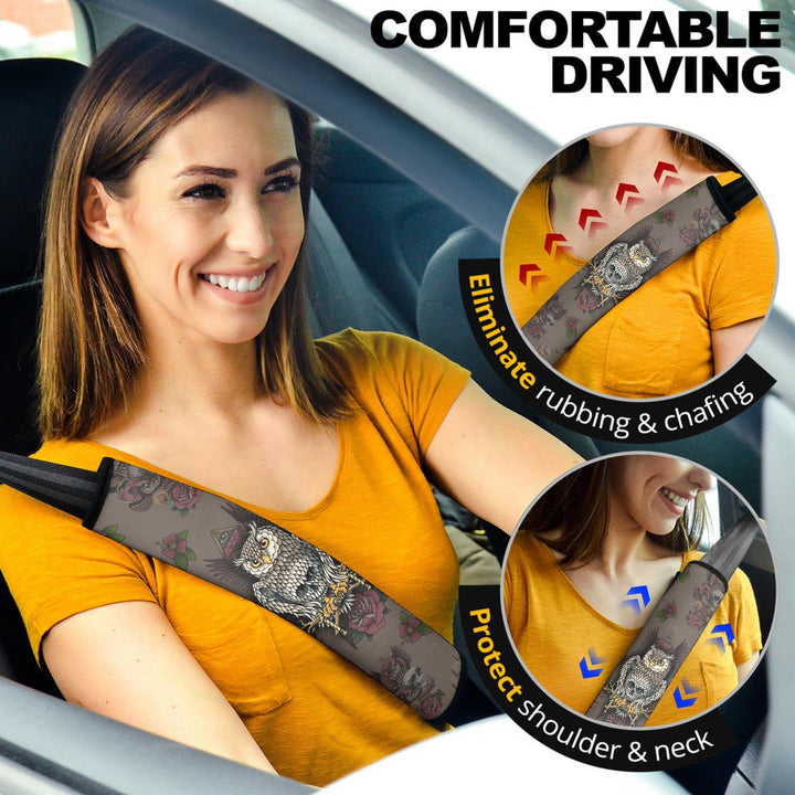 Skull and Owl Seat Belt Covers Custom Owl Car Accessories - EzCustomcar - 2