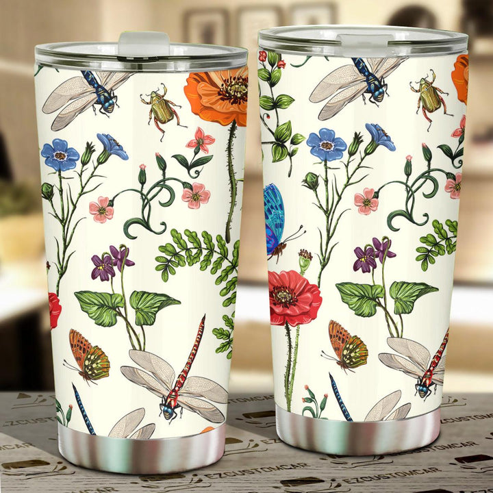Colorful Flower Butterfly Dragonfly Car Tumbler Cup Custom Dragonfly Car Accessories - EzCustomcar - 1