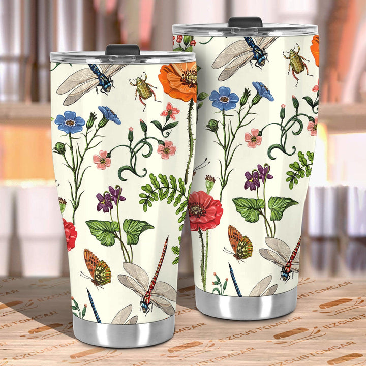 Colorful Flower Butterfly Dragonfly Car Tumbler Cup Custom Dragonfly Car Accessories - EzCustomcar - 3
