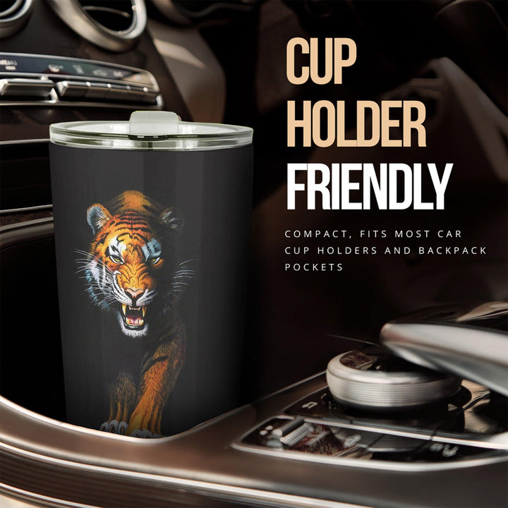 Angry Tiger Car Tumbler Cup Custom Tiger Car Accessories - EzCustomcar - 2