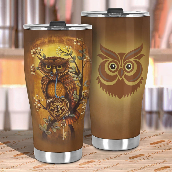 Owl With Key Car Tumbler Cup Custom Owl Car Accessories - EzCustomcar - 3