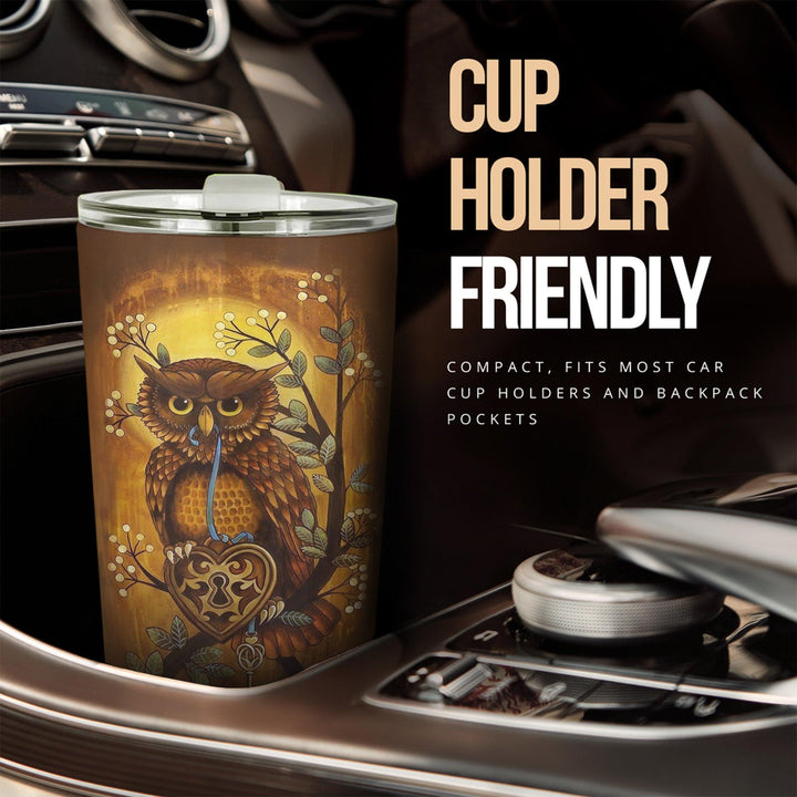 Owl With Key Car Tumbler Cup Custom Owl Car Accessories - EzCustomcar - 2