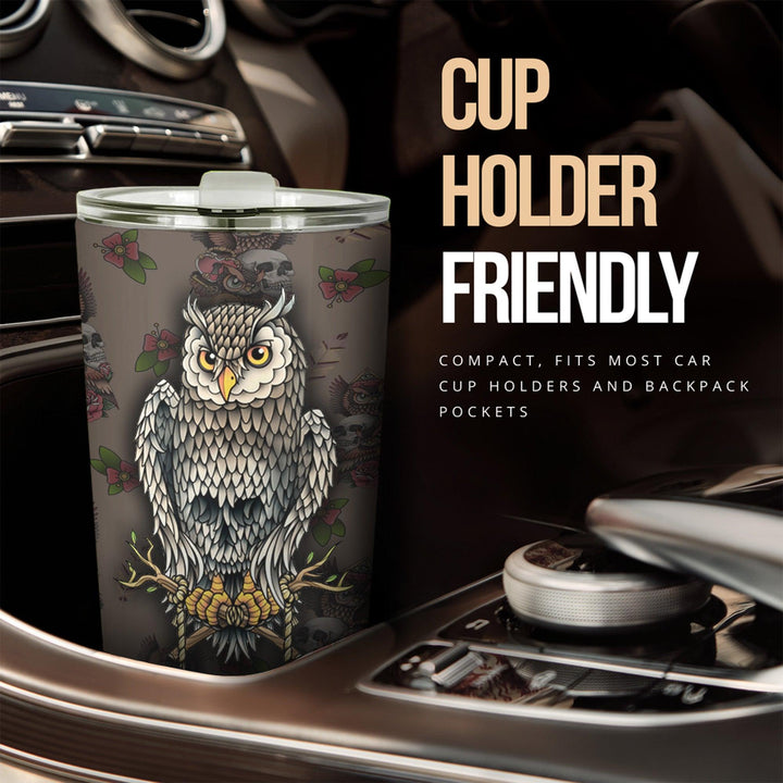 Skull and Owl Car Tumbler Cup Custom Owl Car Accessories - EzCustomcar - 2