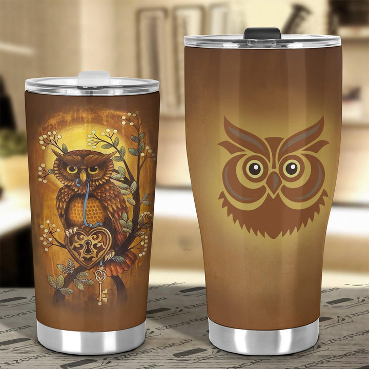 Owl With Key Car Tumbler Cup Custom Owl Car Accessories - EzCustomcar - 4