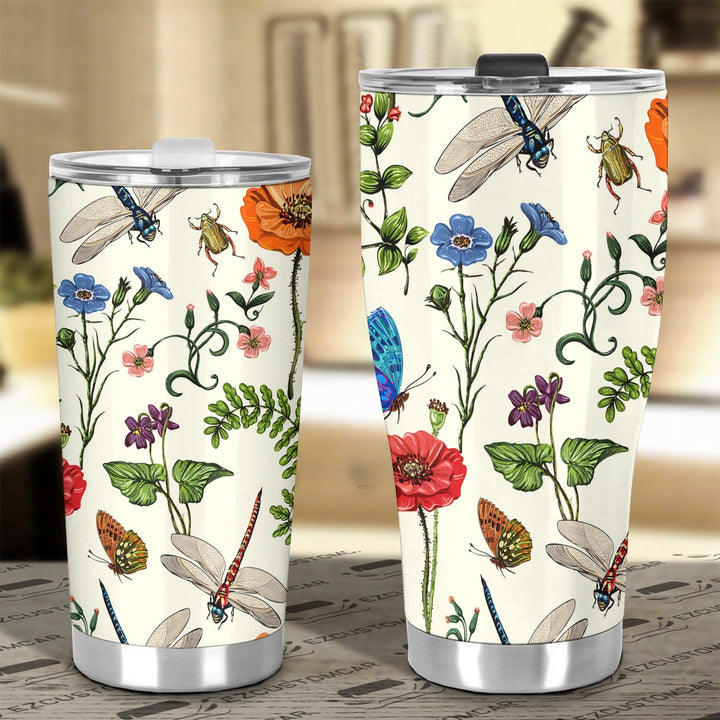 Colorful Flower Butterfly Dragonfly Car Tumbler Cup Custom Dragonfly Car Accessories - EzCustomcar - 4