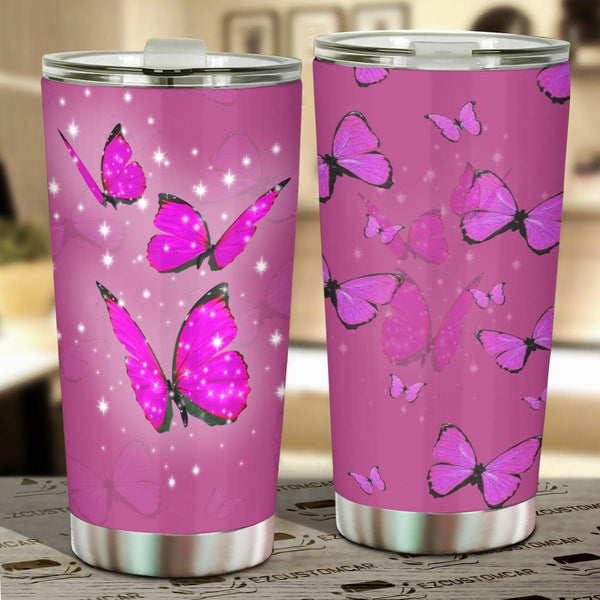 Pink Butterfly Car Tumbler Cup Custom Butterfly Car Accessories - EzCustomcar - 1