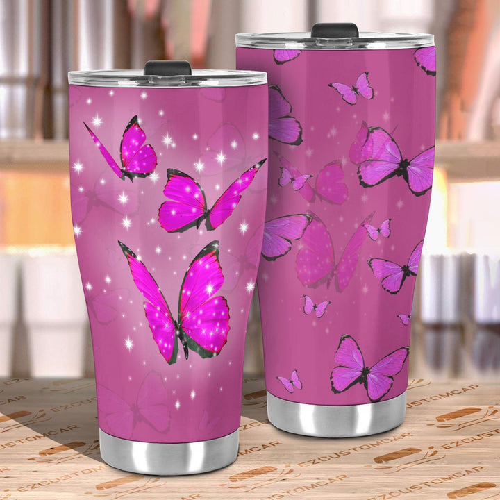 Pink Butterfly Car Tumbler Cup Custom Butterfly Car Accessories - EzCustomcar - 3