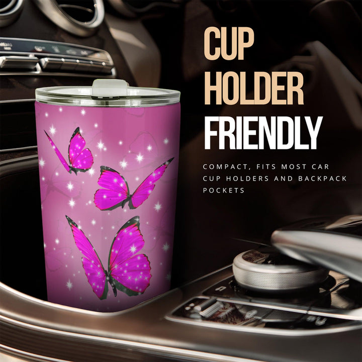 Pink Butterfly Car Tumbler Cup Custom Butterfly Car Accessories - EzCustomcar - 2