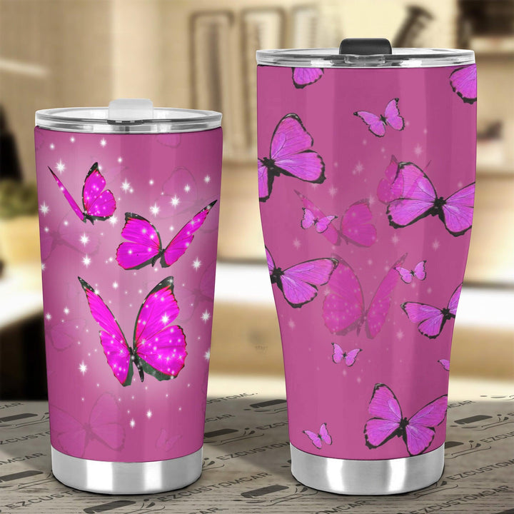 Pink Butterfly Car Tumbler Cup Custom Butterfly Car Accessories - EzCustomcar - 4