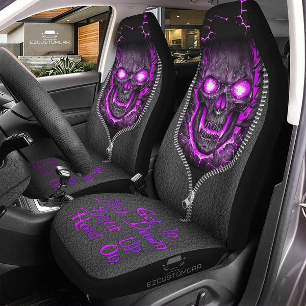 Skull Purple Hold On Car Seat Cover - EzCustomcar - 1