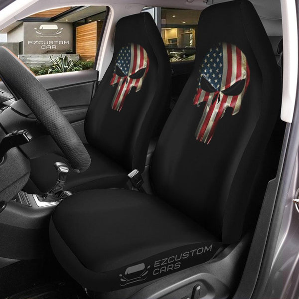 Urgen Skull American Flag Car Seat Covers Custom Skull Car Accessories - EzCustomcar - 1