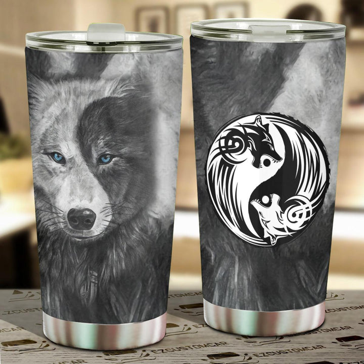 Black and White Wolves Car Tumbler Cup Custom Animal Car Accessories - EzCustomcar - 1