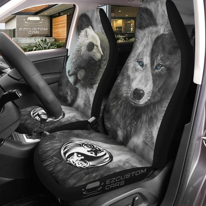 Black and White Wolves Car Seat Covers Custom Animal Car Accessoriesezcustomcar.com-1