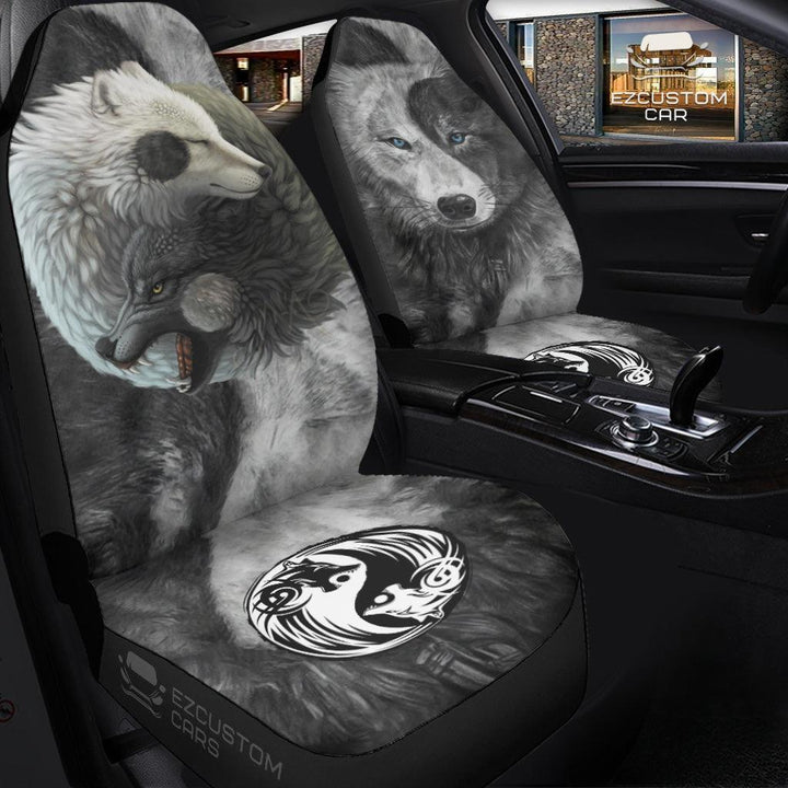 Black and White Wolves Car Seat Covers Custom Animal Car Accessories - EzCustomcar - 3